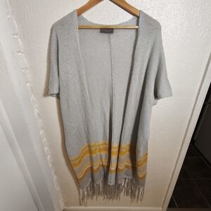 Wooden Ships Mohair Wool Shawl Longline Cardigan sz OS Gray Yellow Cozy Fisherma